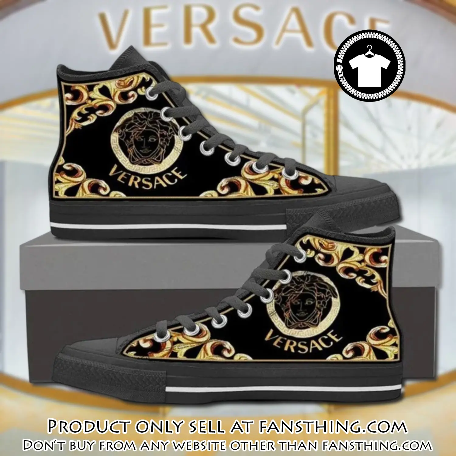 Versace medusa golden black high top canvas shoes luxury brand gifts for men women fst5204845